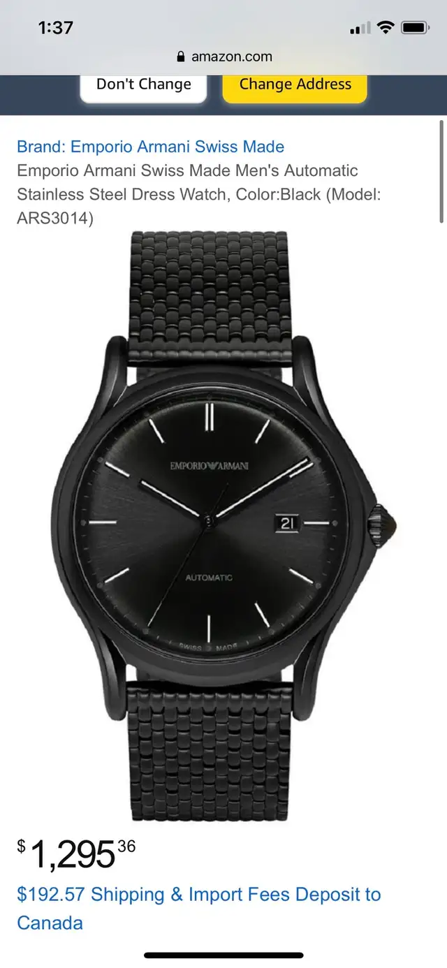 Men’s Black Emporia Armani Automatic 42 mm Watch. $350. - Photo 4