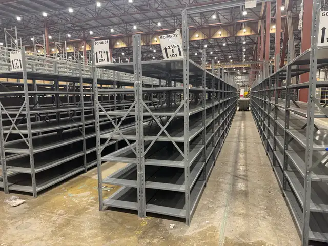 Used industrial shelving 24" deep x 48" deep x 7’3 tall