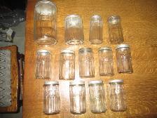 HOOSIER CABINET JARS COFFEE TEA & ALLSPICE, SODA, PEPPER, GINGER