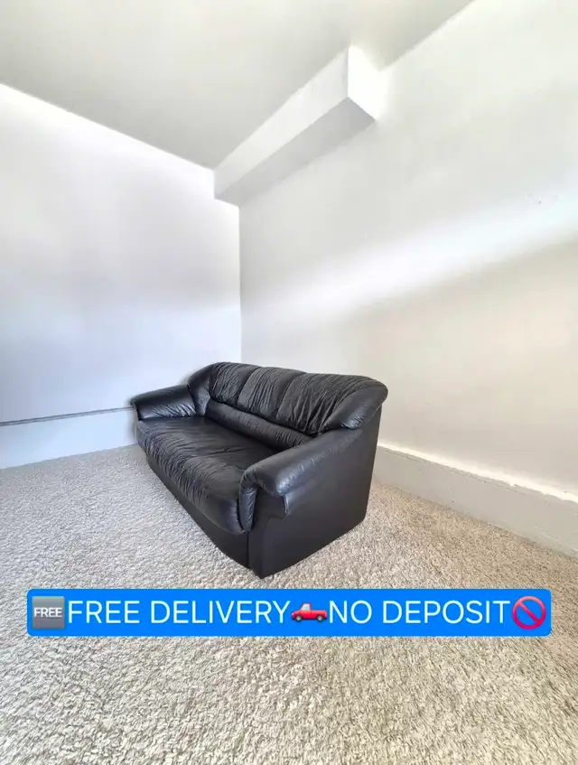 FREE DELIVERY Black Leather 3 Seater Sofa / Couch NO DEPOSIT