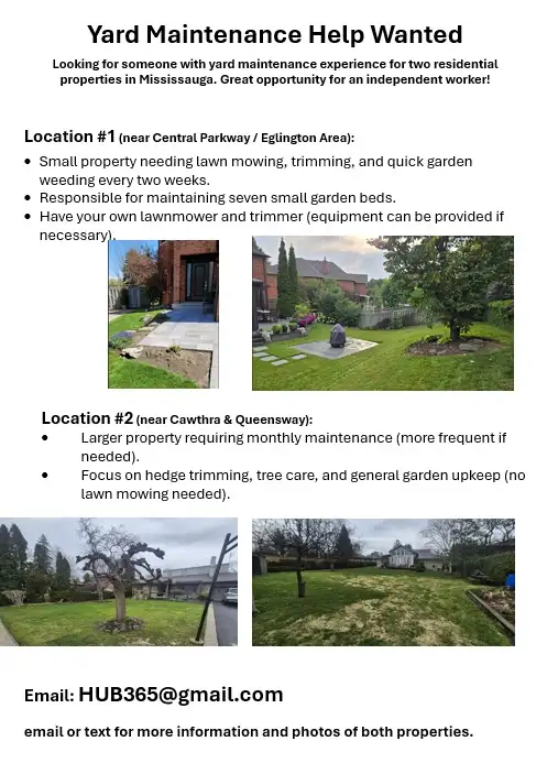 Yard Maintenance Help Wanted in Central Mississauga