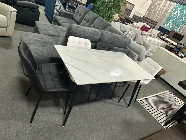 5pc Cintered Stone Table   4 Chairs for Only $449.