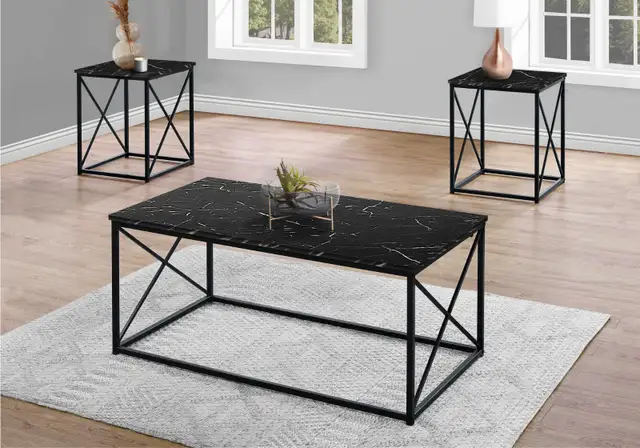 3pc Black Faux Marble Top Coffee Table Set for Only $199.