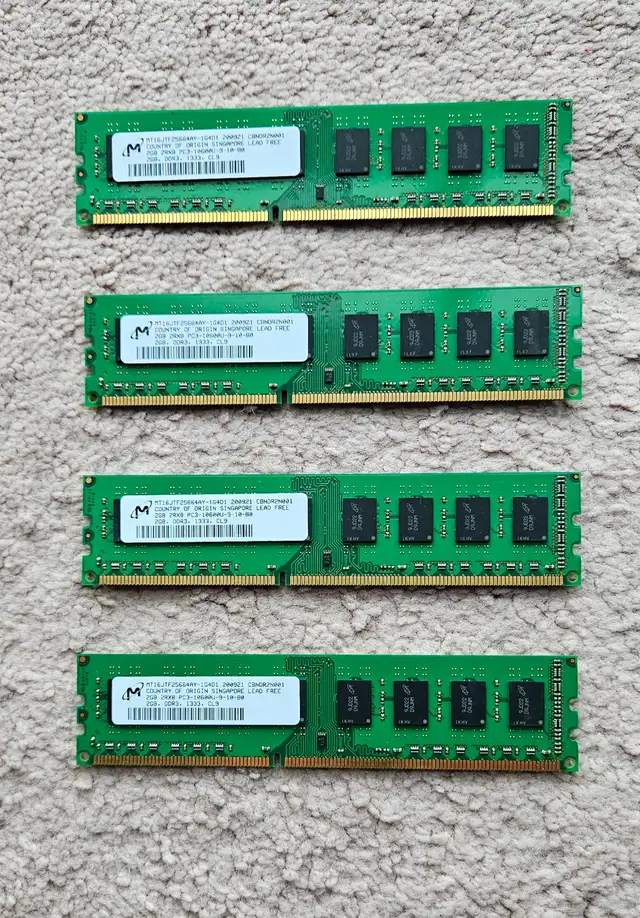 MICRON 8GB (2GBx4) DDR3 RAM STICKS PC3-10600U 1333MHZ