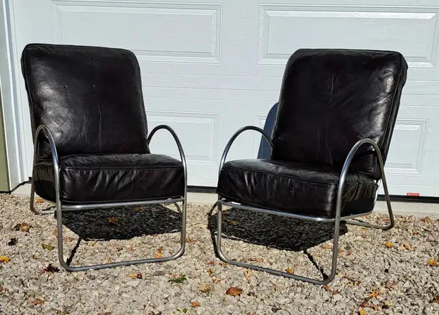 2 VINTAGE ART DECO LEATHER CLUB CHAIRS