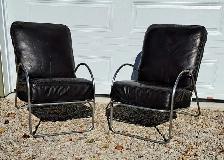 2 VINTAGE ART DECO LEATHER CLUB CHAIRS