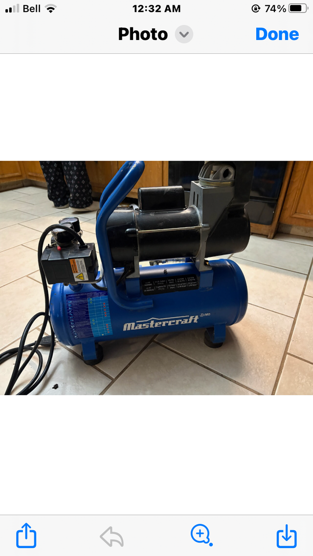 Mastercraft 3 gallon air compressor