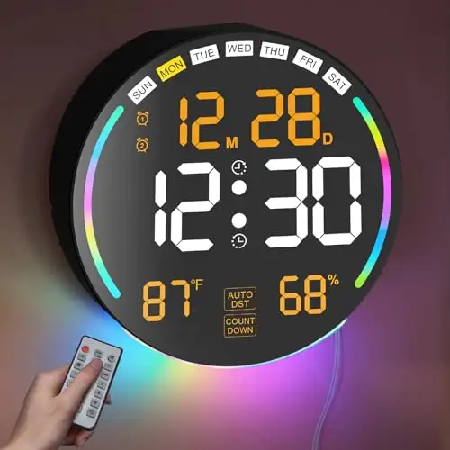 (New)Large Digital Wall Clock with 10.3inch LED Display,Alarm,Co