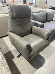 Grey leather swivel power recliner