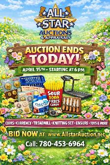 EDMONTON:  Weekly Timed Online Consignment Auction - April 15th