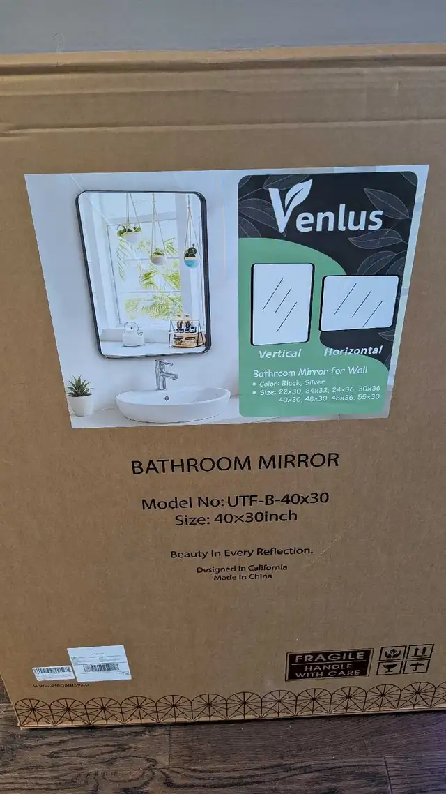40x30 Inch Black Framed Mirror