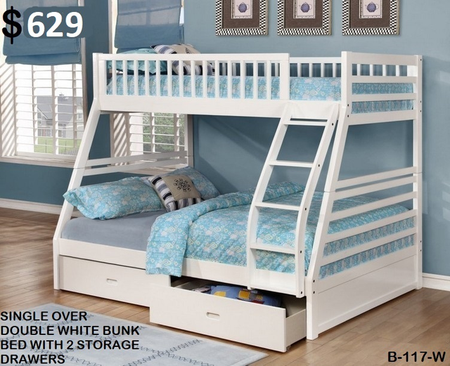 NEW SINGLE OVER DOUBLE BUNKS WITH DRAWERS ONLY $629