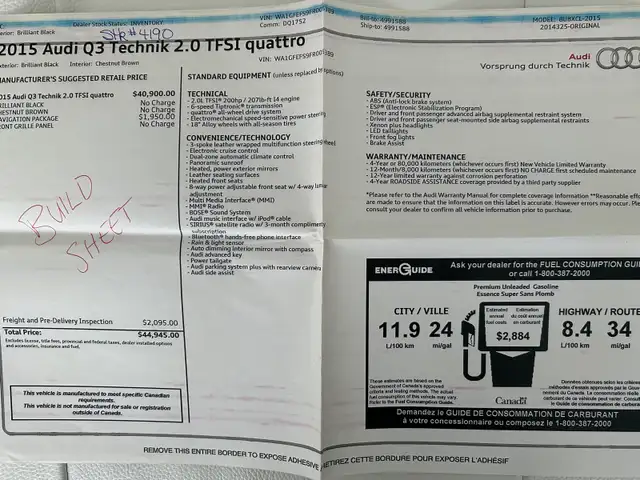 2015 Black Audi Q3 with leather and sunroof