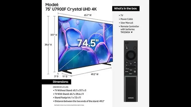 CLEARANCE SALE ON SAMSUNG 75' 4K SMART CRYSTAL UHD TV UN75U7900F