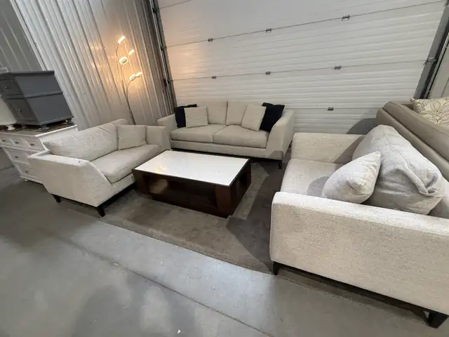 Oversized fabric sofa with 2 chairs