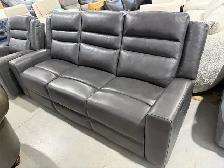 Grey leather manual reclining sofa