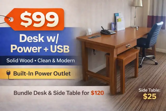 99 Wood Desk w/ Built-In Power   USB