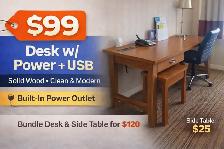 99 Wood Desk w/ Built-In Power   USB