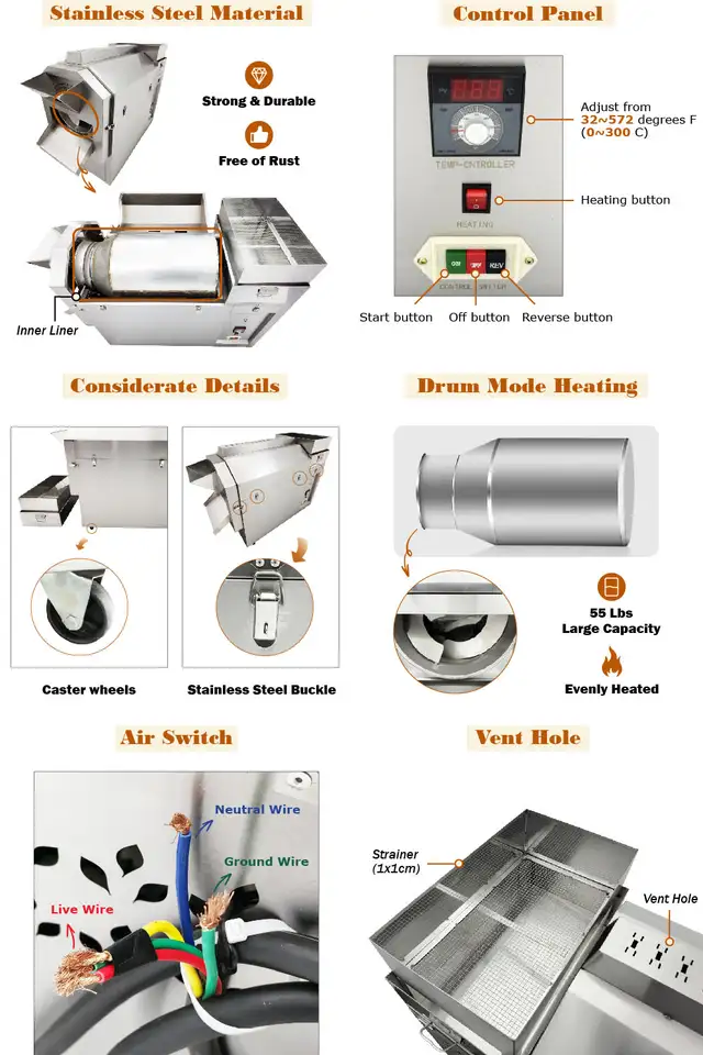55lb Outdoor Stainless Steel Coffee Nuts Roasting Machine 056803 - Photo 10