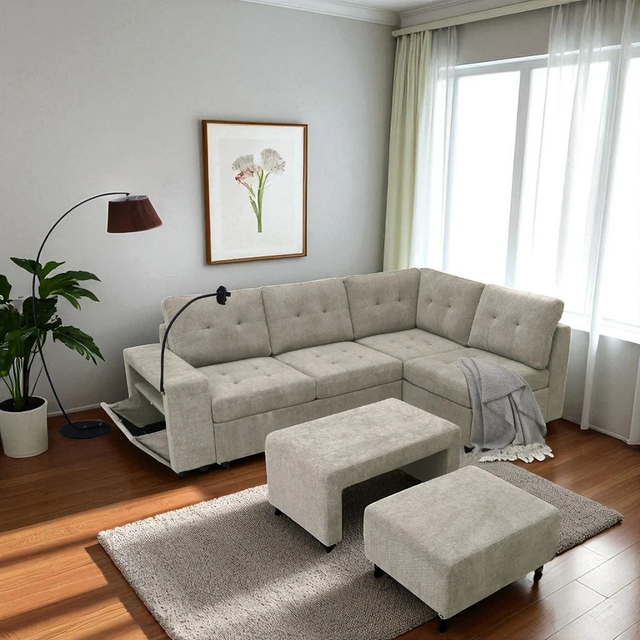Sale On New Sectional Sofa With Nesting Bench & Ottoman -Beige