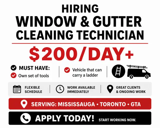 Window Cleaners Needed – $200/Day (START ASAP)