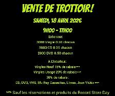 VENTE DE TROTTOIR! RETROPOP SAMEDI 18 AVRIL 9h-17h VINYLE CD DVD