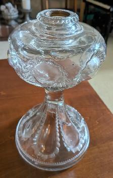 Vintage Pressed Glass Oil Lamp Base — Scalloped Teardrop Pattern