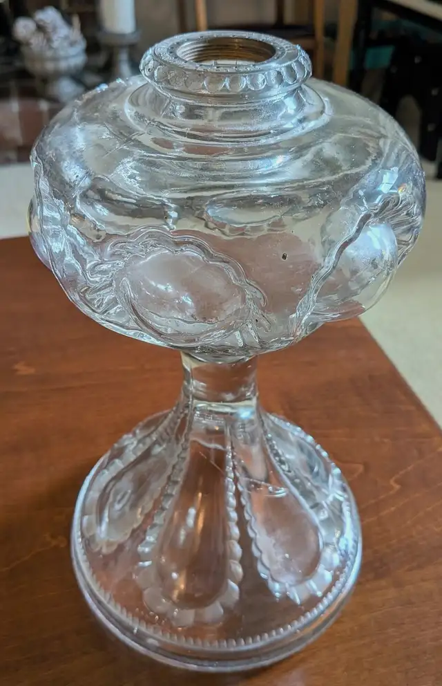 Vintage Pressed Glass Oil Lamp Base — Scalloped Teardrop Pattern - Photo 3