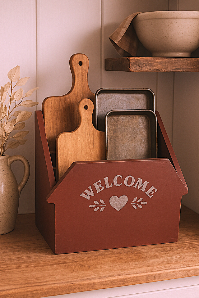 Rustic Magazine / Book Rack – "Welcome" with heart design - Photo 3