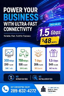 Ultra-Fast Business Internet – Up to 1.5 Gbps | Plans from $48/M