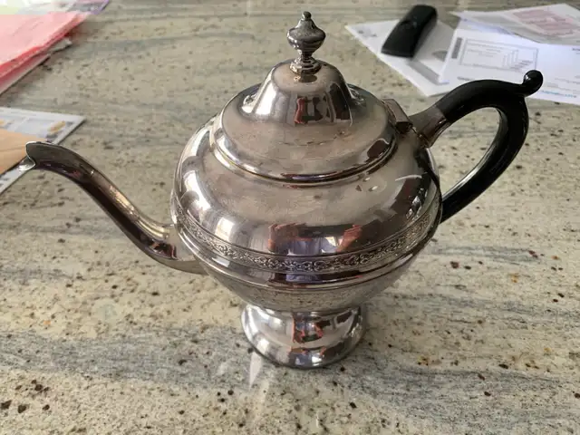 Silver Teapot  with Creamer, Sugar, Tray Set - Photo 3