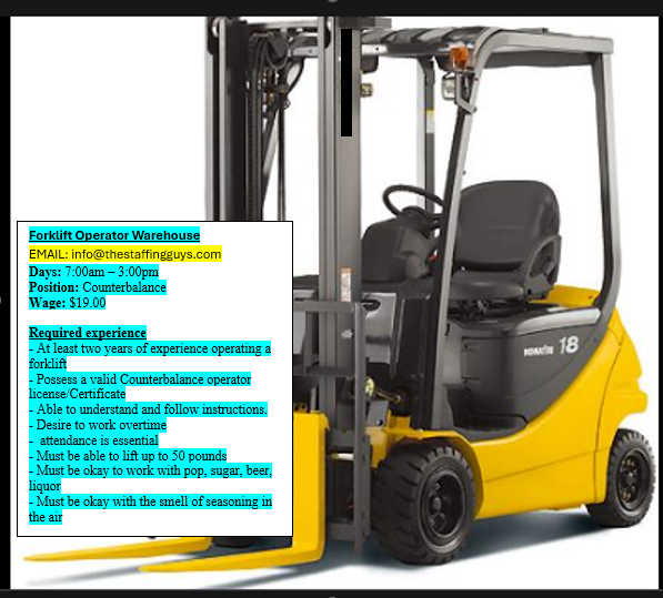 Counterbalance Forklift Operator Mississauga