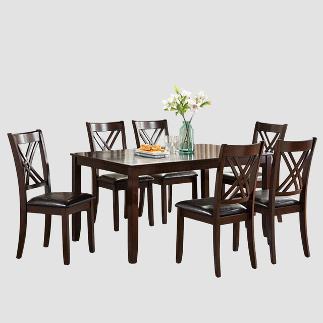 Classy 7-Piece Wooden Dining Set In Espresso Finish Clearance