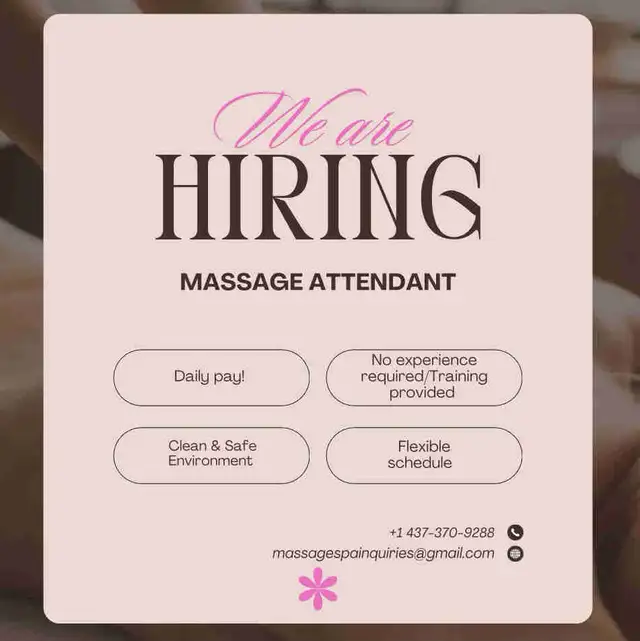 Hiring  Female Massage Attendants| Paid Daily!