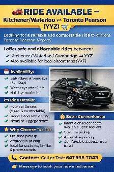 RIDE AVAILABLE – KWC  ⇄ Toronto Pearson Airport (YYZ)