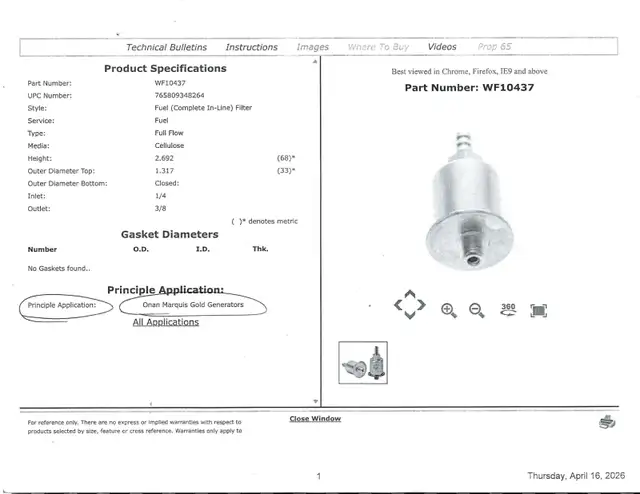 Onan Marquis Generator fuel filter - Photo 3