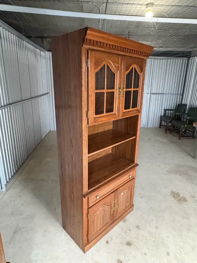 Free delivery used Solid Wood China Cabinet with Glass Doors - Photo 3