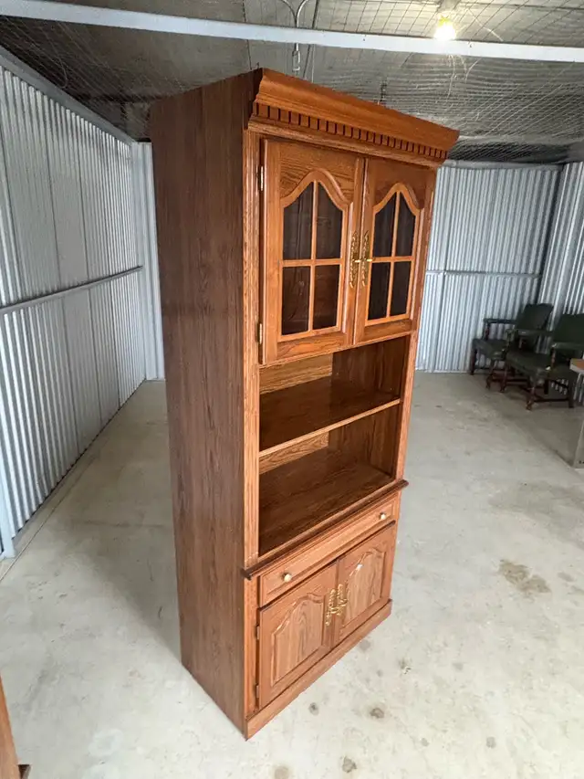 Free delivery used Solid Wood China Cabinet with Glass Doors - Photo 4