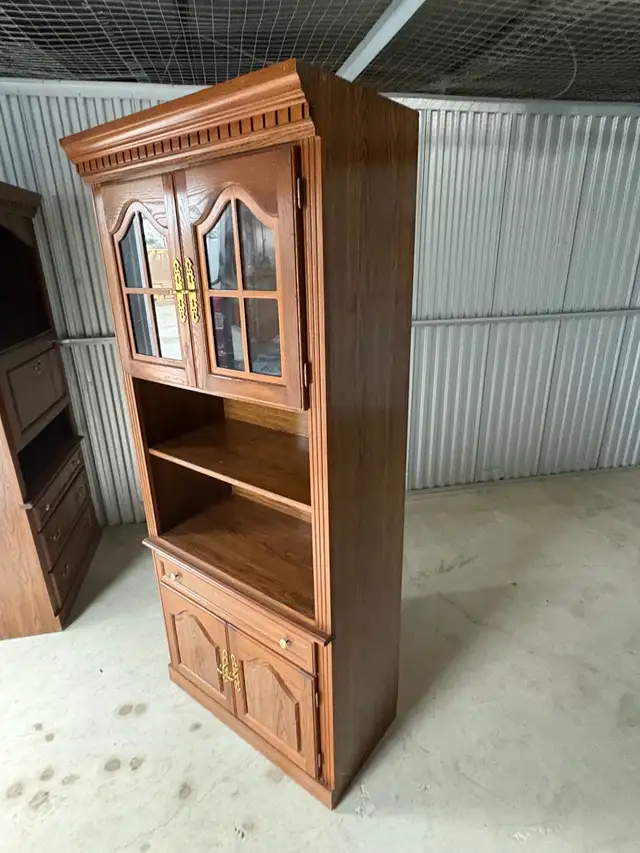Free delivery used Solid Wood China Cabinet with Glass Doors - Photo 6