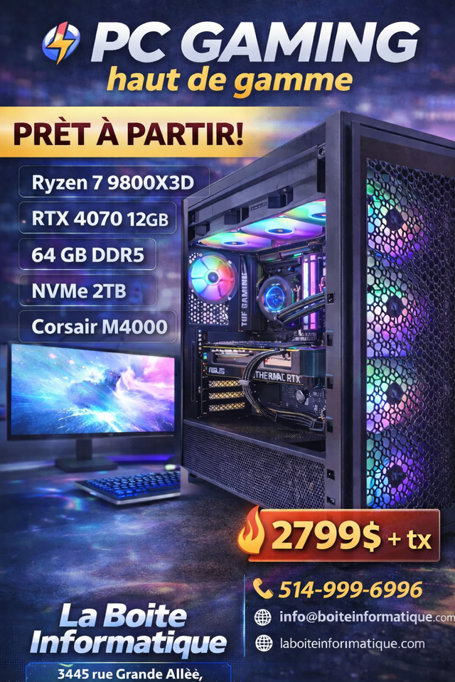 PC GAMING RYZEN 7 9800X3D RTX 4070 12GB 64GB DDR5 NVMe 2TB