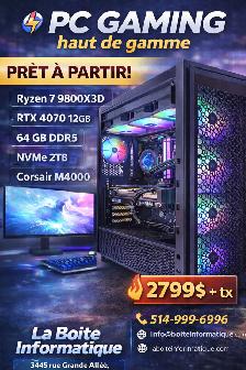 PC GAMING RYZEN 7 9800X3D RTX 4070 12GB 64GB DDR5 NVMe 2TB