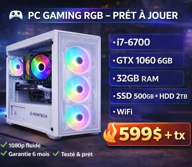 PC GAMING RGB i7-6700 GTX 1060 6GB 32GB RAM SSD 500GB   HDD 2TB