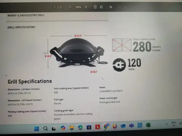 Weber Q2400 Electric Grill / Movable Stand/ Cover - Photo 2