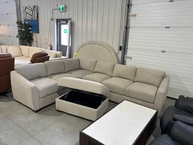 Fabric sectional with storage ottoman