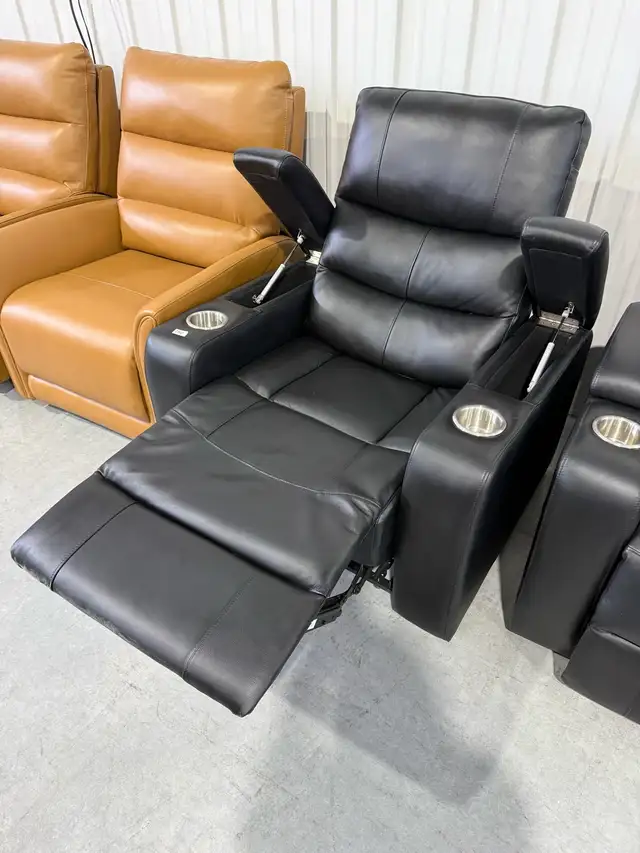 Black leather power home theatre chair - Photo 2