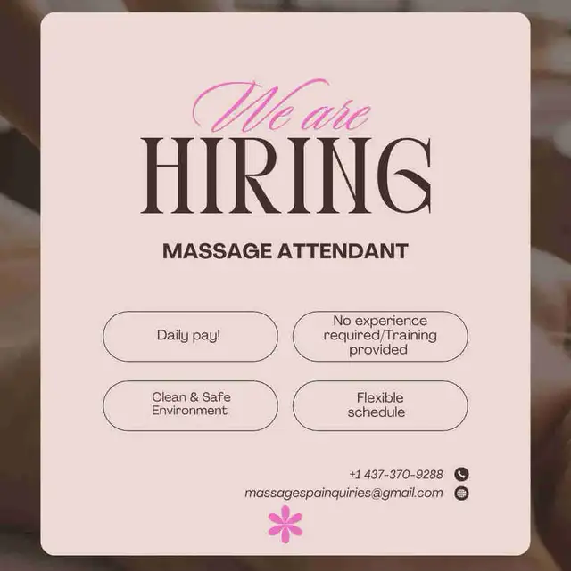 Hiring Massage Attendants| Paid Daily