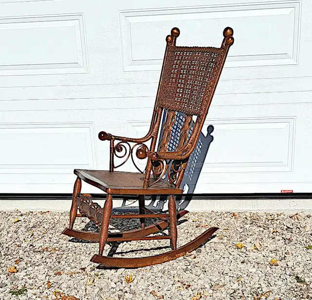 RARE ANTIQUE VICTORIAN WICKER ROCKING CHAIR