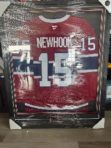 Signed and framed authentic Alex Newhook jersey.