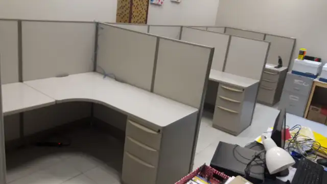 Office cubicles, workstations, desks, walls, partitions