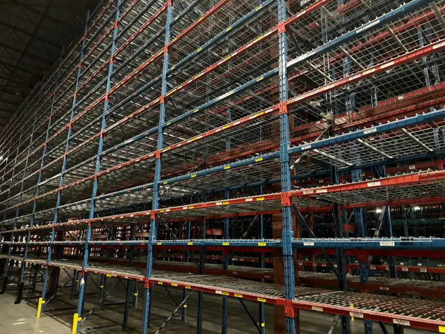 Used 8’ long x 2" thick RediRack beam with light duty mesh decks - Photo 3